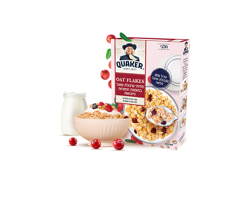דגני קוואקר OAT FLAKES בתוספת חמוציות
