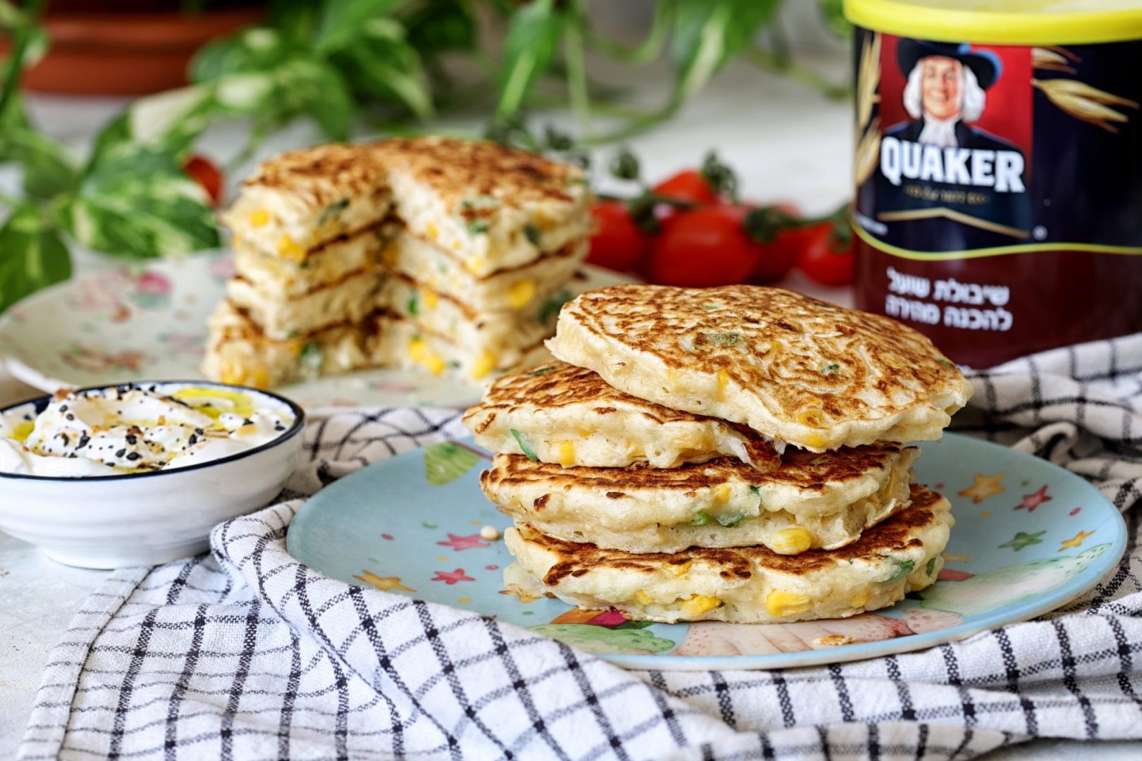 פנקייק מלוח עם גבינה בולגרית ותירס